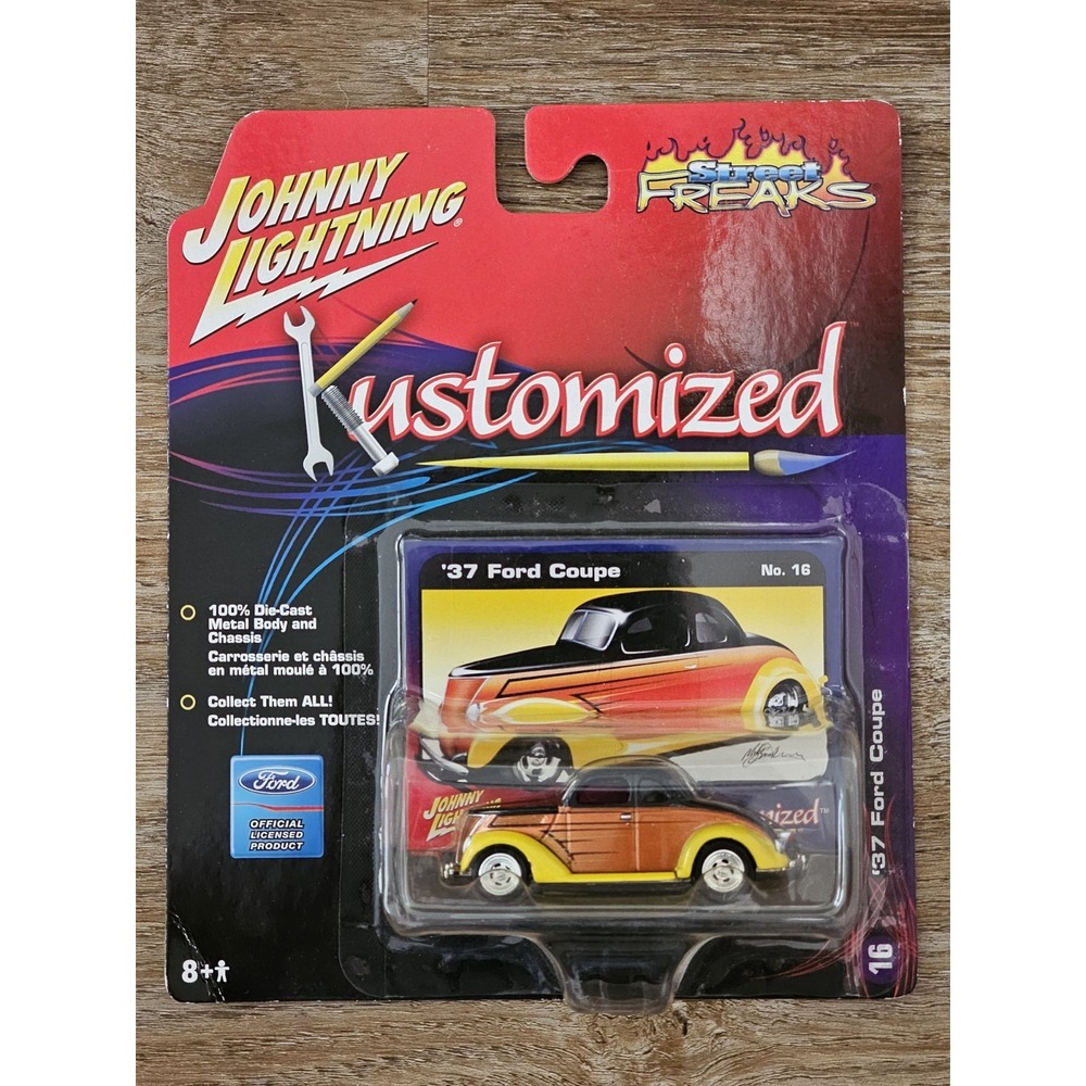 Johnny Lightning Street‎ Freaks KUSTOMIZED '37 FORD COUPE No. 16 Black Yellow